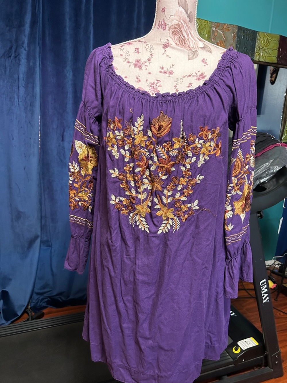 Purple Embroidered Floral Boho Dress